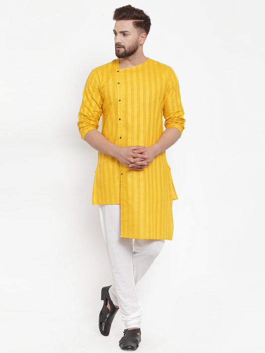 KLOTTHE Yellow Cotton Self Design Kurta With Pyjama