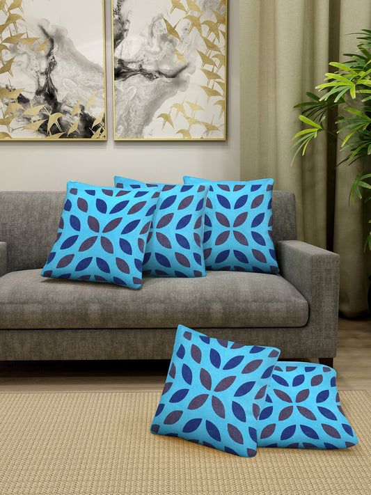 KLOTTHE Set of 5 Blue Polycotton Floral Cushion Covers (40X40 cm)