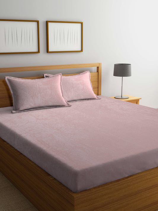 Klotthe LightPink Solid Woolen Double Bed Sheet with 2 Pillow Covers