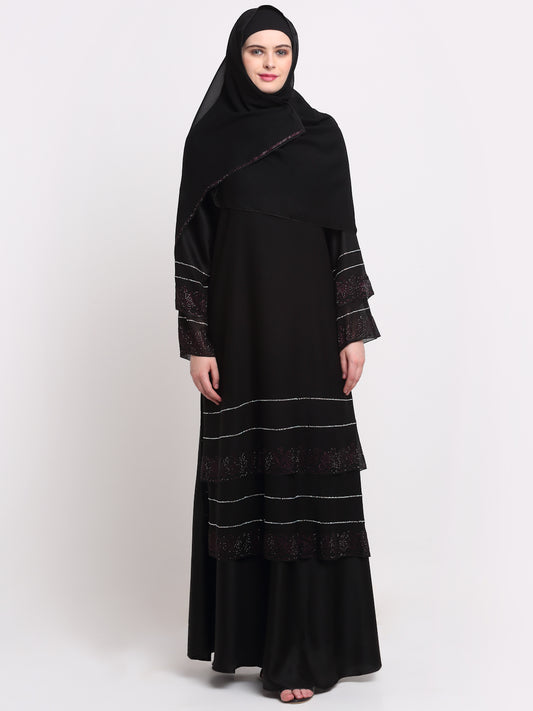 Klotthe Women Black Solid Burqa With Scarf