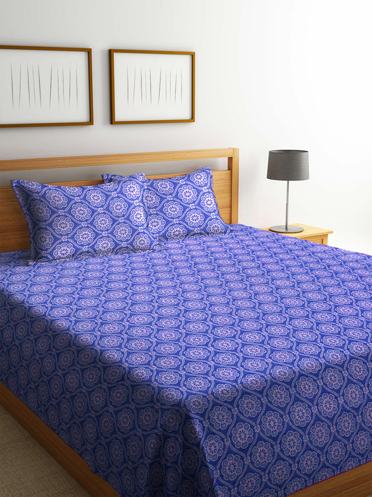100% Pure Cotton King Size Handwoven Bed Cover with Two Pillow Covers by KLOTTHE® (Blue)