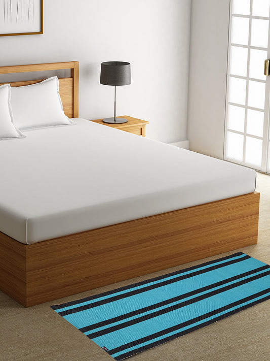 Klotthe Blue Striped Cotton Anti-Skid Rugs