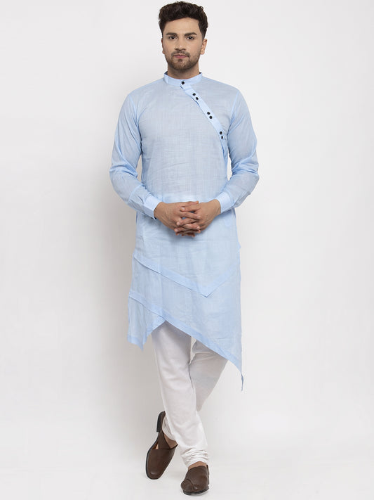 KLOTTHE Blue Cotton Solid Kurta With Pyjama