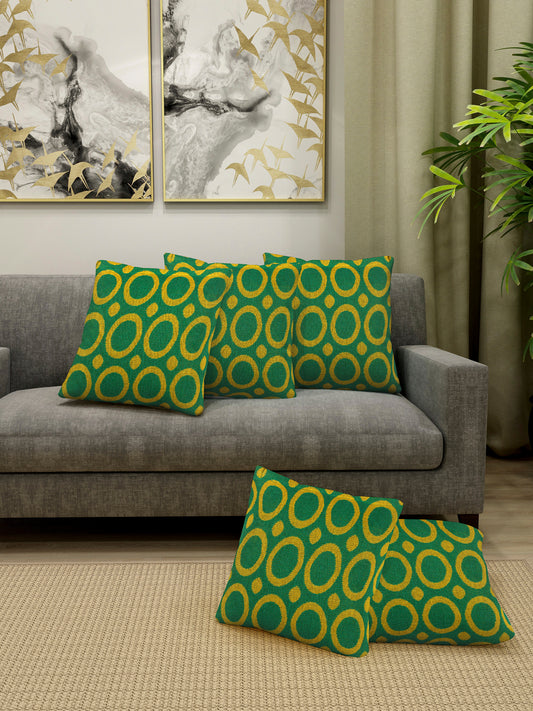 Klotthe Set of 5 Green 12"X12" Geometric Cotton Cushion Covers