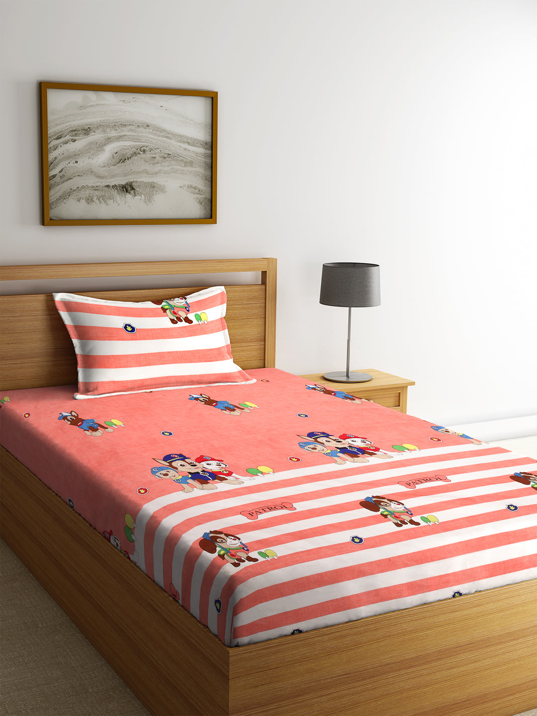 KLOTTHE Multi Polycotton Cartoon Characters BedSheet With 1 Pillow Cover (225X150 cm)