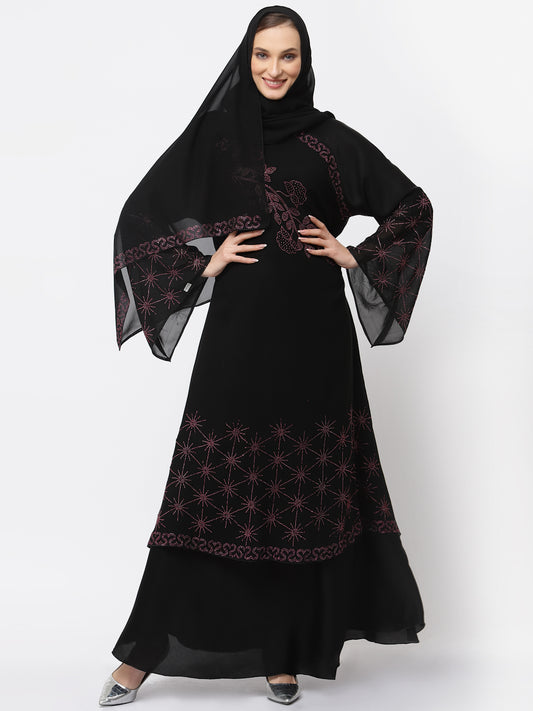 Klotthe Women Black Embellished Burqa With Scarves