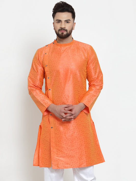 Orange Raw Silk Abstract Party Kurtas