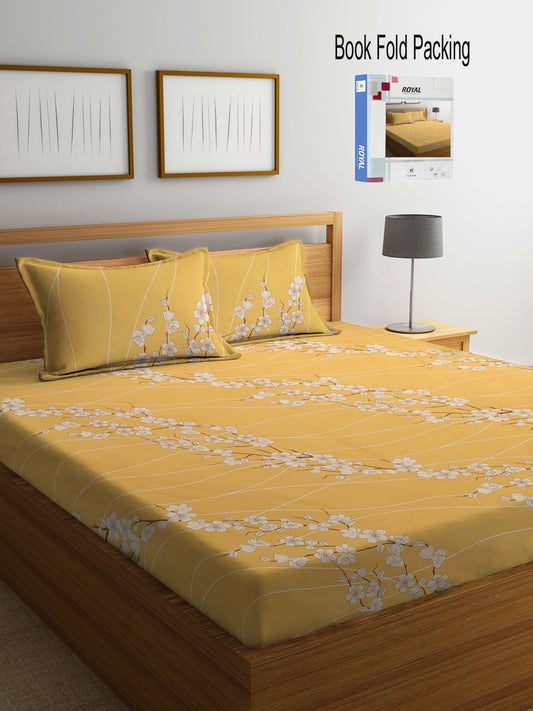 Klotthe Multicolor Floral 400 TC Pure Cotton Double Bedsheet Set in Book Fold Packing