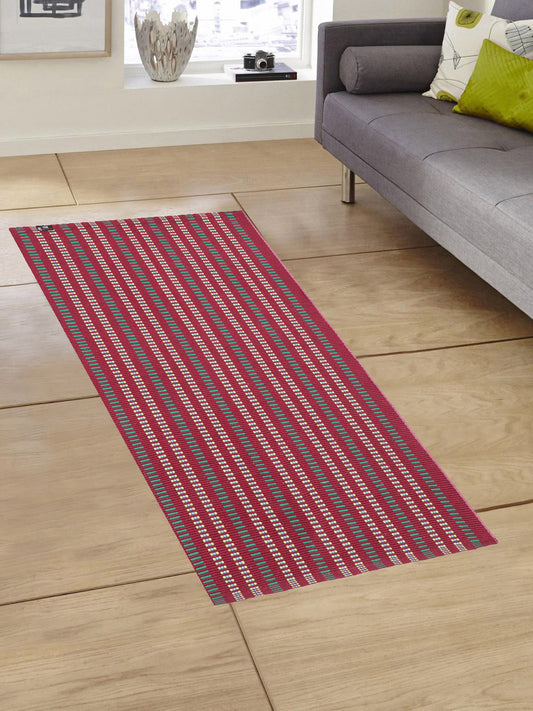Klotthe Red Striped Cotton Anti-Skid Rugs