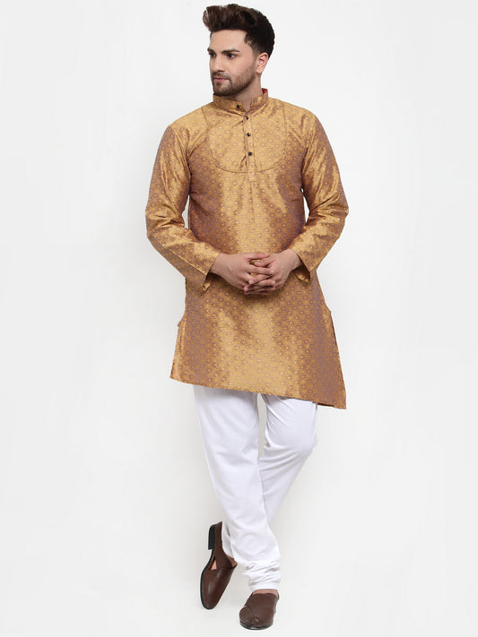 KLOTTHE Golden Cotton Self Design Kurta With Pyjama