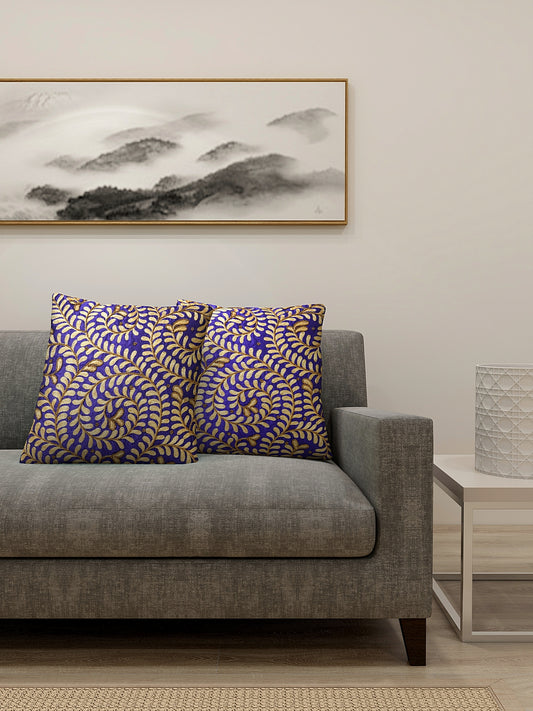 KLOTTHE Set of Two RoyalBlue Poly Cotton Cushion Covers With Microfibre Fillers (40X40 cm)