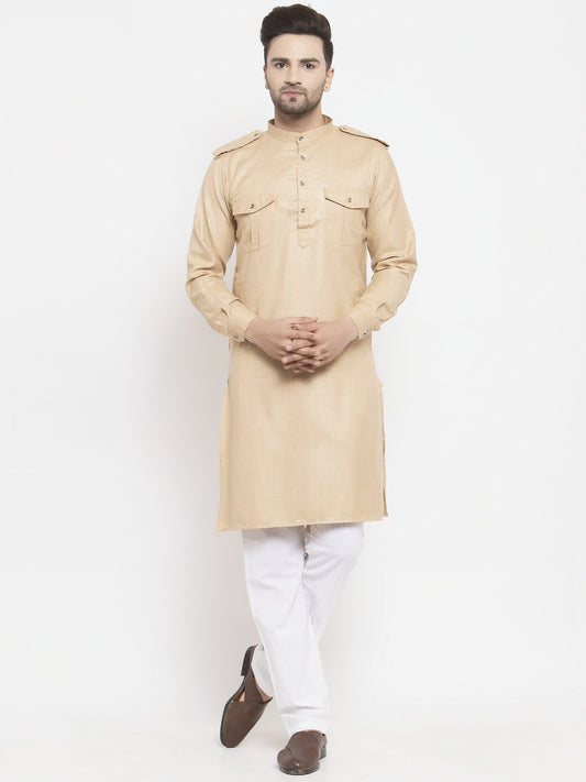 KLOTTHE Beige Cotton Solid Kurta With Pyjama