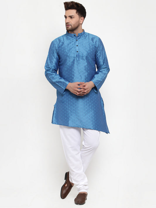 KLOTTHE Blue Cotton Self Design Kurta With Pyjama