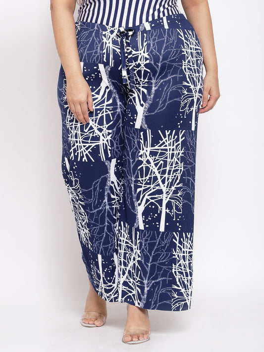 Klotthe Wide Leg Blue Printed Palazzo
