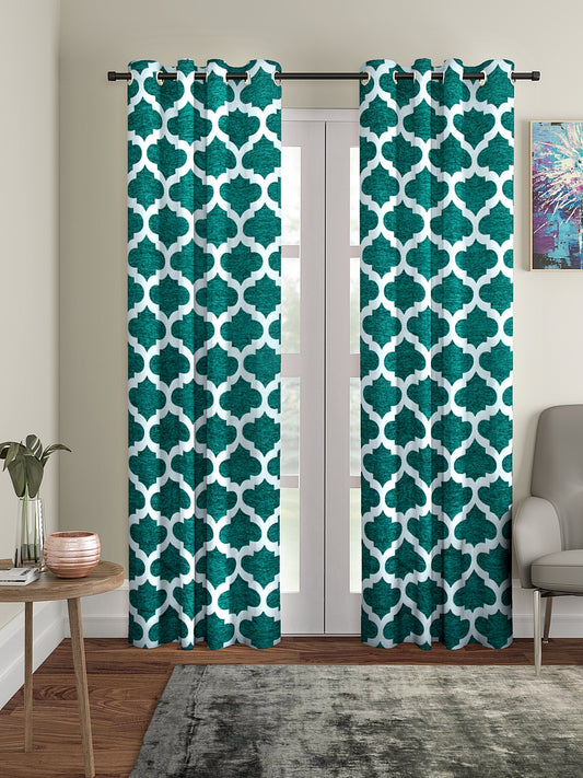 KLOTTHE Green Polycotton Abstract Curtain (Size-9ft)
