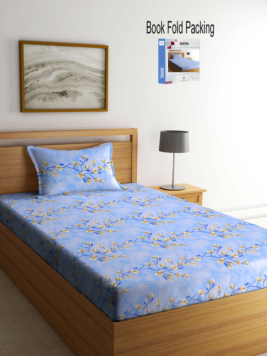 Klotthe Multicolor Floral 400 TC Pure Cotton Single Bedsheet Set in Book Fold Packing