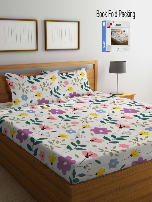 Klotthe Multi Floral 300 TC Cotton Blend Super King Double Bedsheet Set in Book Fold Packing