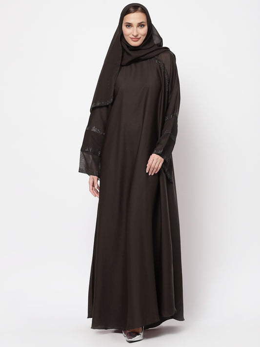 Klotthe Women Brown Embellished Burqa With Scarves