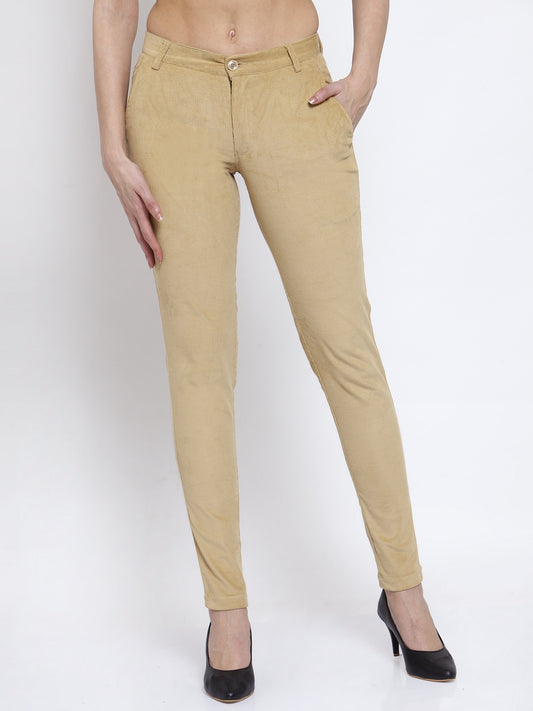 KLOTTHE Beige Cotrise Solid Trousers
