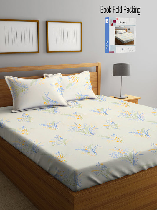 Klotthe Multi Floral 300 TC Cotton Blend Double Bed Sheet with 2 Pillow Covers in Book Fold Packing