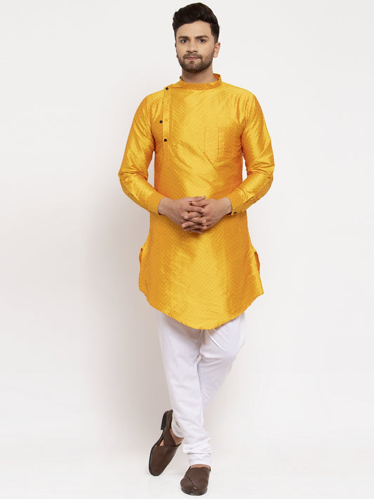 KLOTTHE Yellow Cotton Woven Design Kurta With Pyjama