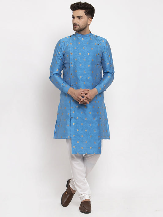 KLOTTHE Blue Cotton Woven Design Kurta With Pyjama