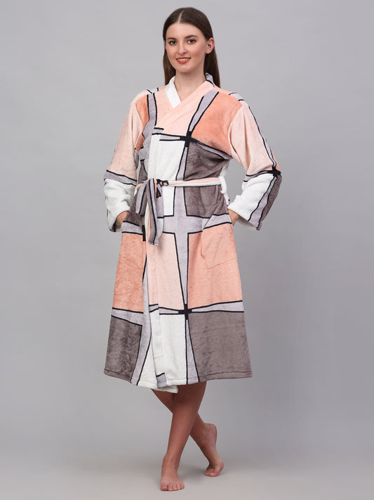 Klotthe Women MultiColor Printed Bath Robe With Belt