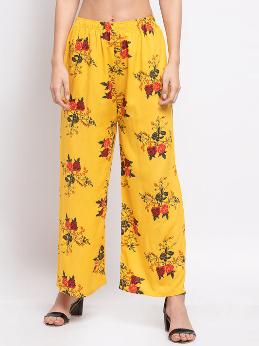 KLOTTHE Yellow Polycotton Printed Palazzo