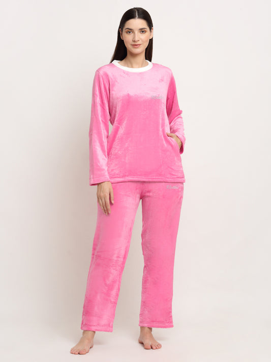Klotthe Women Light Pink Solid Wool Blend Night Suit