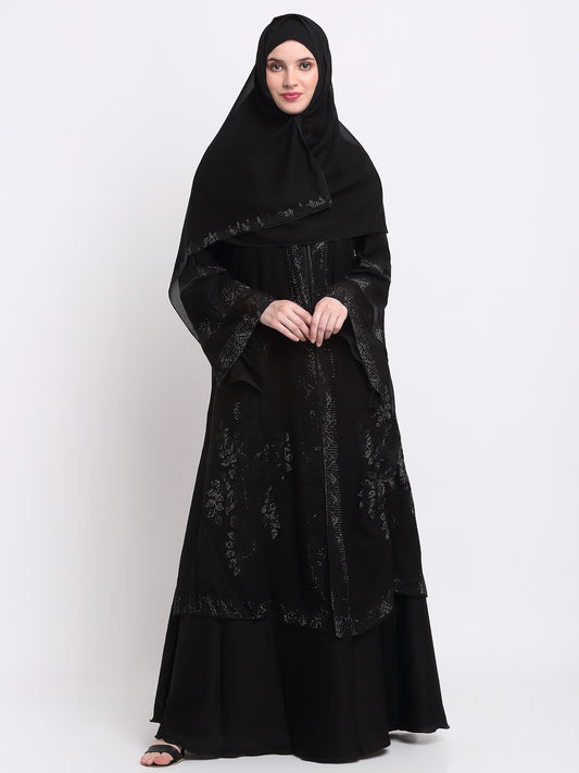 Klotthe Women Black Solid Burqa With Scarf