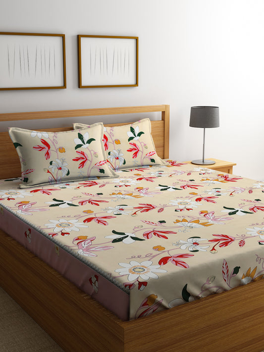 Klotthe Multi Floral 300 TC Cotton Blend Double Bedsheet Set in Book Fold Packing