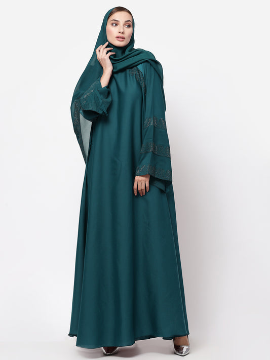 Klotthe Women Turquise Embellished Burqa With Scarves