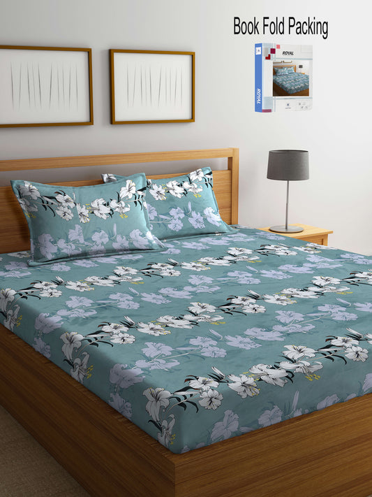Klotthe Multi Floral 300 TC Cotton Blend Super King Double Bedsheet Set in Book Fold Packing