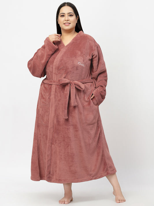 Klotthe Women Rust Solid Bath Robe With Belt