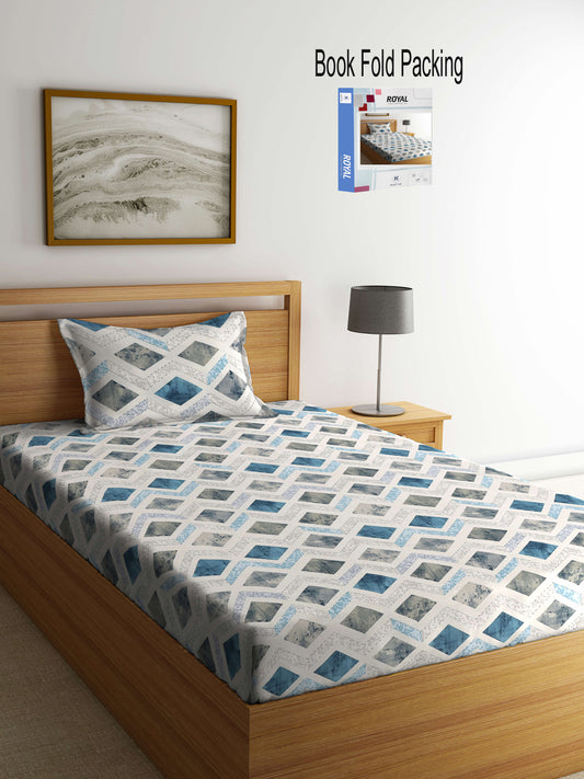 Klotthe Multicolor Geometric 400 TC Pure Cotton Single Bedsheet Set in Book Fold Packing