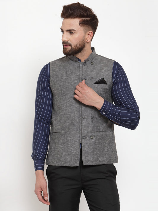 Grey Pure Cotton Party Nehru Jackets