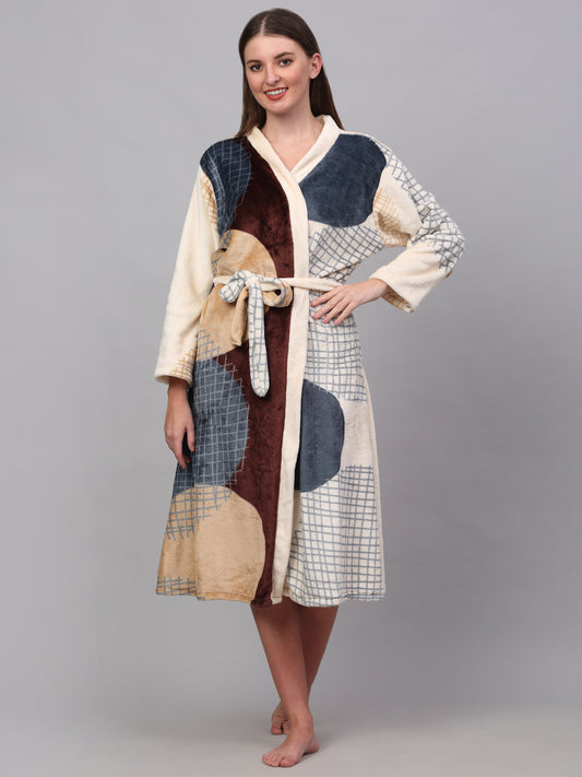 Klotthe Women MultiColor Printed Bath Robe With Belt