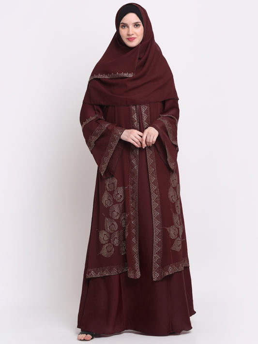 Klotthe Women Maroon Embellished Burqa With Scarves