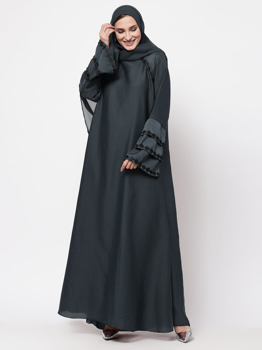 Klotthe Women Grey Embellished Burqa With Scarves