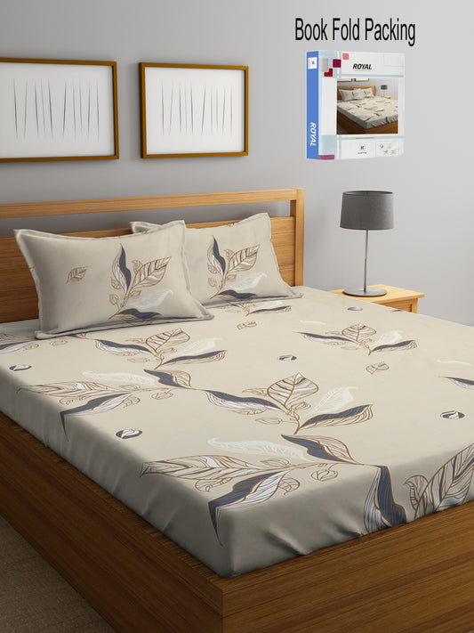 Klotthe Multi Floral 300 TC Cotton Blend Double Bed Sheet with 2 Pillow Covers in Book Fold Packing