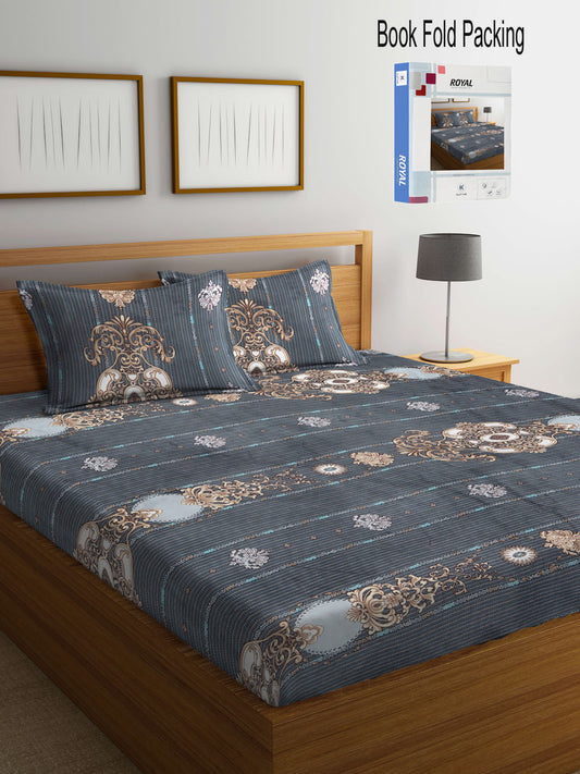 Klotthe Multi Floral 300 TC Cotton Blend Double Bed Sheet with 2 Pillow Covers in Book Fold Packing