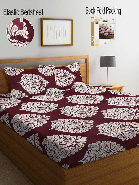 Klotthe Multi Floral 300 TC Cotton Blend Fitted Super King Double Bedsheet Set in Book Fold Packing (270X270 cm)