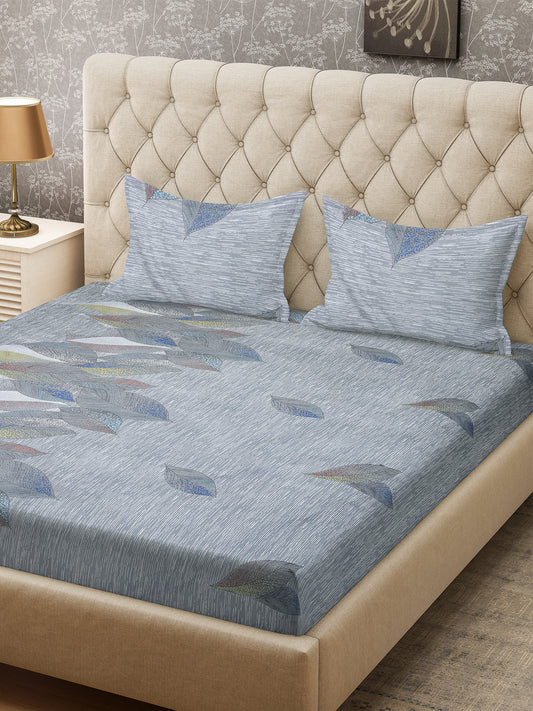 KLOTTHE Multicolor Elasticated Floral 210 TC Cotton Super King Double XL Bedsheet with 2 Pillow Covers (274X274)