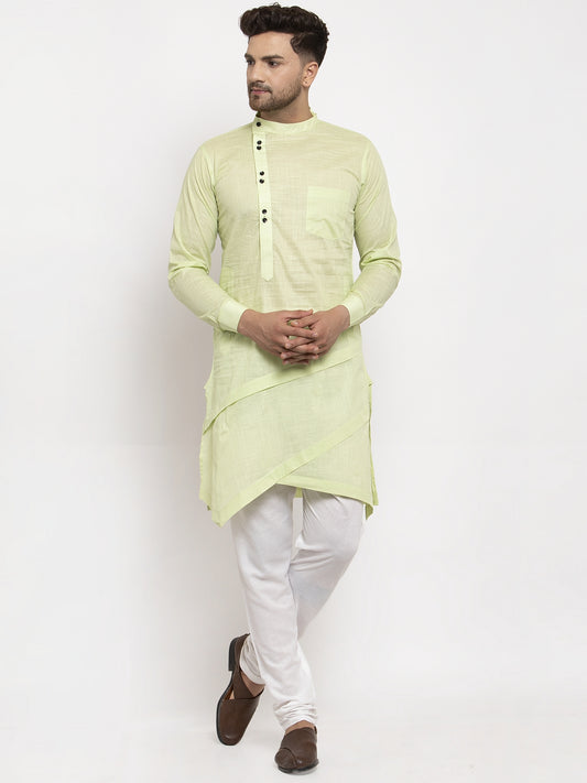 KLOTTHE LightGreen Cotton Solid Kurta With Pyjama
