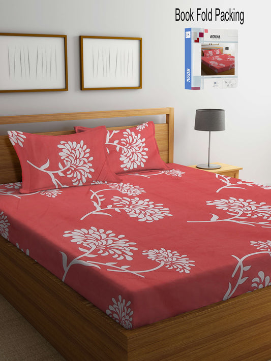 Klotthe Multi Floral 300 TC Cotton Blend Double Bed Sheet with 2 Pillow Covers in Book Fold Packing