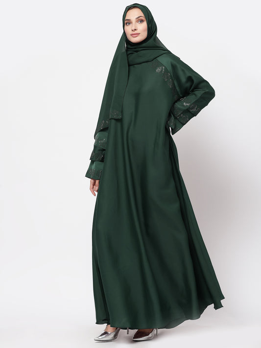 Klotthe Women Green Embellished Burqa With Scarves