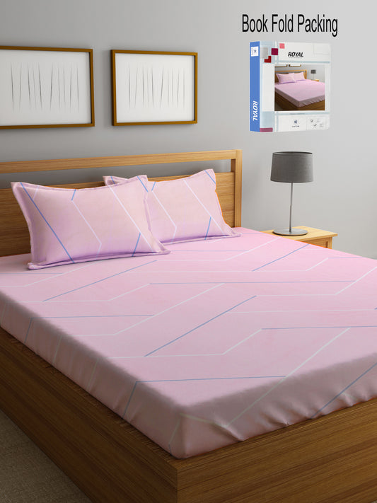 Klotthe Multi Striped 300 TC Cotton Blend Double Bed Sheet with 2 Pillow Covers in Book Fold Packing