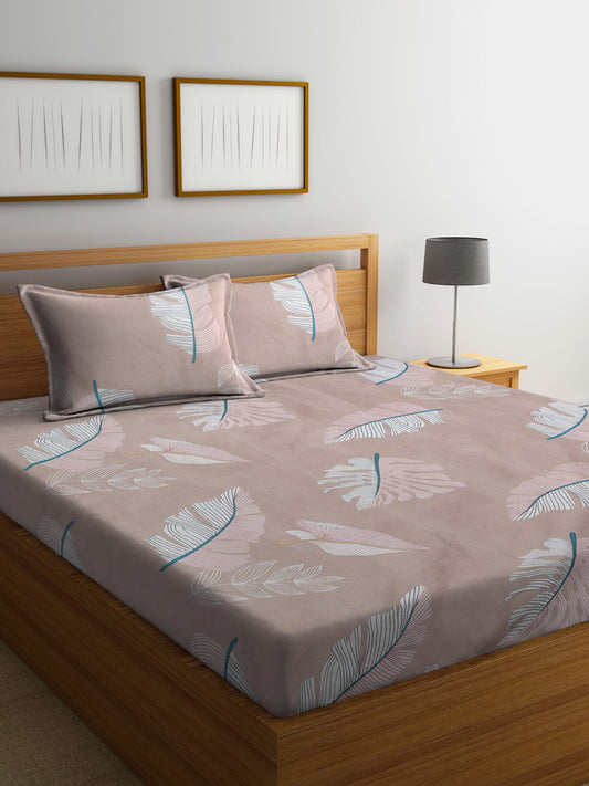 Klotthe Multicolor Floral 300 TC Cotton Blend Fitted Double Bedsheet in Book Fold Packing