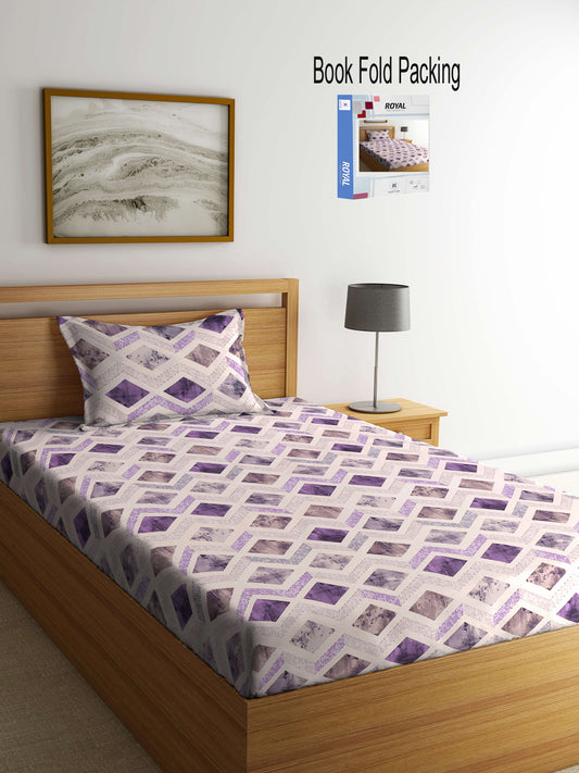 Klotthe Multicolor Geometric 400 TC Pure Cotton Single Bedsheet Set in Book Fold Packing