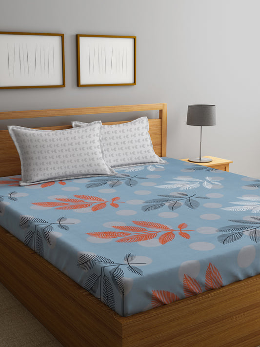 Klotthe Multicolor Floral 300 TC Cotton Blend Fitted Double Bedsheet Set in Book Fold Packing
